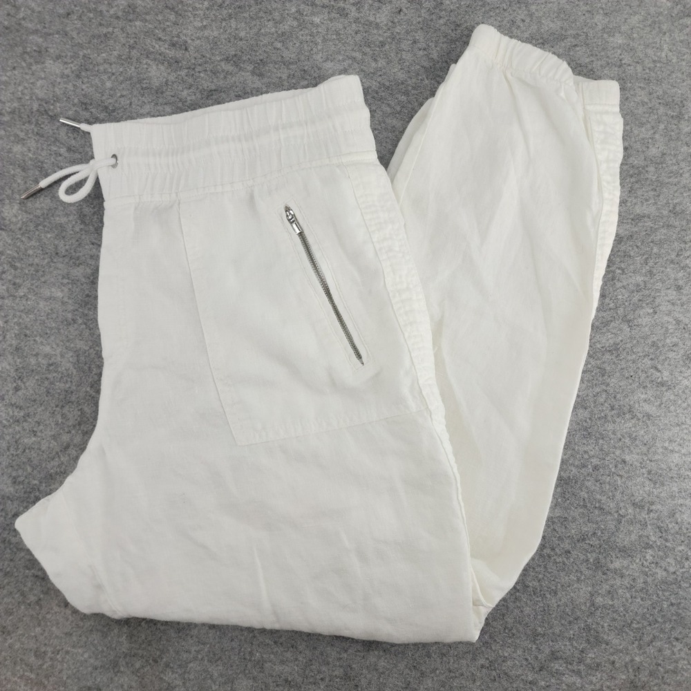 Athleta Cabo Linen Jogger Pants White 100% Linen Lightweight Womens 12